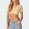 S11297-1_yellow Macey Ribbed Gathered Crop Top
