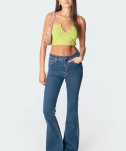 S11154_green Tops Taya Adustable Halter Top