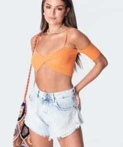 S11251_orange Ria Knitted Crop Top
