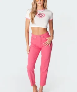 S11293_white Mindy Heart Cropped T-Shirt Tops