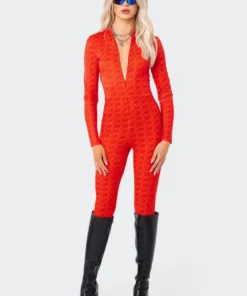 S11926_RED Lovers Lane E* Monogram Jumpsuit