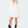 S11935_WHITE Feather Cuff Blazer Dress