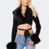 S11890_BLACK Lovers Lane Faux Fur Knitted Wrap Top
