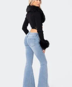 S11890_BLACK Lovers Lane Faux Fur Knitted Wrap Top