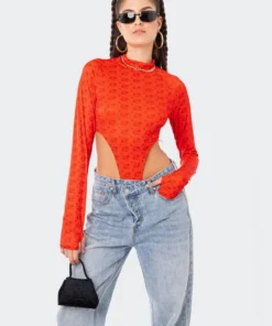 S11932_RED Lovers Lane E* Monogram High-Cut Bodysuit