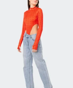 S11932_RED Lovers Lane E* Monogram High-Cut Bodysuit