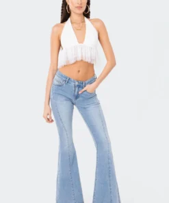 S11916_WHITE Lovers Lane Paola Halter Mesh Ruffle Top