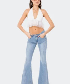 S11916_WHITE Lovers Lane Paola Halter Mesh Ruffle Top