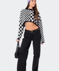 S11909_BLACK-AND-WHITE Tops Aston Check Sweater