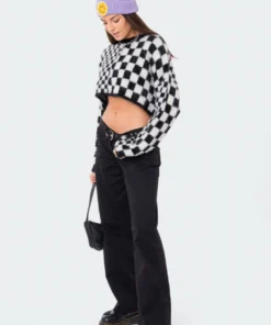 S11909_BLACK-AND-WHITE Tops Aston Check Sweater