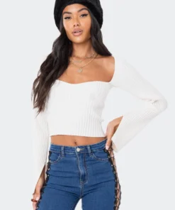 Edikted Shop 56 S11866_CREAM Lovers Lane Robbie Sweetheart Knitted Top