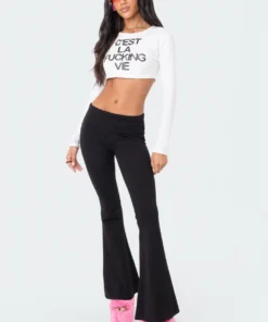 S11827_WHITE Tops Cest La Vie Sequin Crop Top
