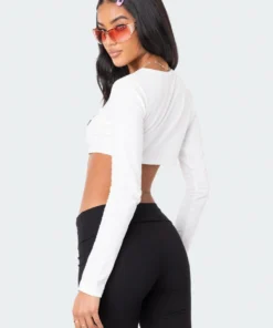 S11827_WHITE Tops Cest La Vie Sequin Crop Top