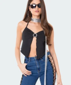 S11895_BLACK Tops Encore Open-Back Diamond Top