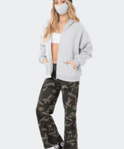 S11931_gray Removable Mask Oversized Hoodie