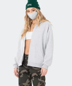 S11931_gray Removable Mask Oversized Hoodie