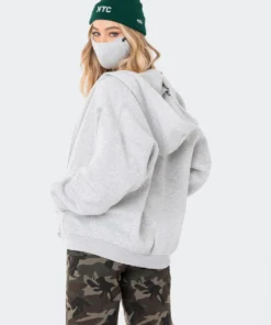 S11931_gray Removable Mask Oversized Hoodie