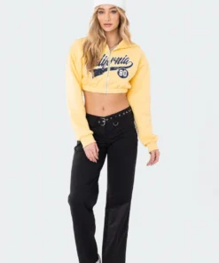 S11894_YELLOW Tops Cali Cropped Zip Hoodie