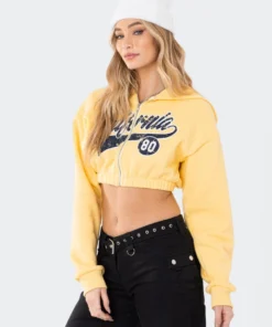 S11894_YELLOW Tops Cali Cropped Zip Hoodie