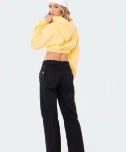 S11894_YELLOW Tops Cali Cropped Zip Hoodie