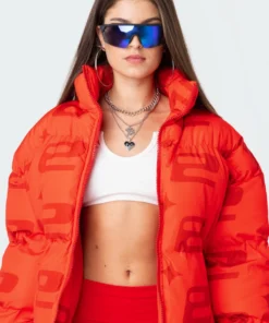 S11923_RED E* Monogram Oversized Puffer Jackets & Coats