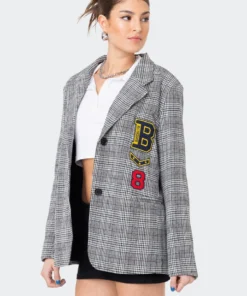 S11908_GRAY Oxford Plaid Patch Blazer