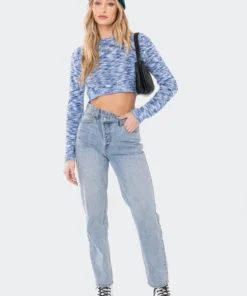 S11936_BLUE Emily Tri-Color Cropped Sweater Lovers Lane