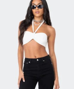 S11267_WHITE New In Kai Adjustable Strapless Crop Top