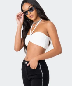 S11267_WHITE New In Kai Adjustable Strapless Crop Top