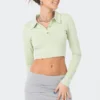 S11937_GREEN Tops Cooper Long Sleeve Polo Top
