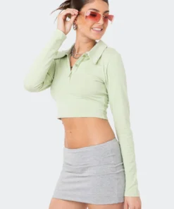 S11937_GREEN Tops Cooper Long Sleeve Polo Top