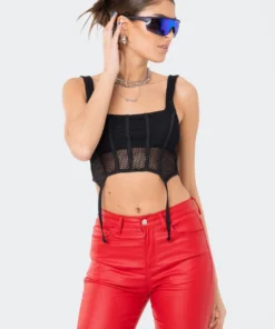 S11870_BLACK Trixi Fishnet Corset Top Tops