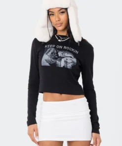 S11889_BLACK Rockin Long Sleeve Top Tops