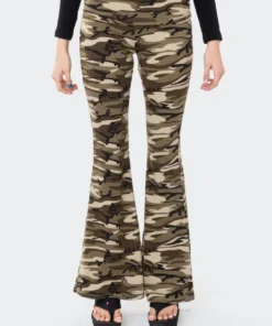S11930_OLIVE Camo Flared Leggings Lovers Lane