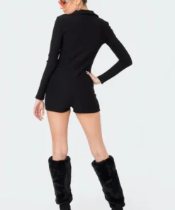 S11456_BLACK Jumpsuits & Rompers Kelsy Ribbed Romper