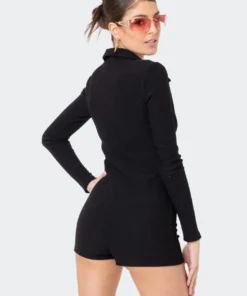 S11456_BLACK Jumpsuits & Rompers Kelsy Ribbed Romper