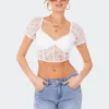 S11871_WHITE Tops Lace Tie-Back Top