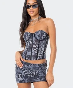 S11564_GRAY Aly Mesh Corset Top New In