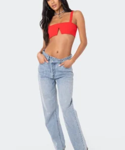 S11225_RED Tops Valeria V Crop Top