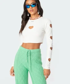 S11724_green Kasey Cable Knit Pants