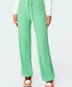 S11724_green Kasey Cable Knit Pants