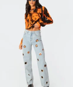 S11755_orange Tops Girl Gang Printed T-Shirt