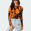 S11755_orange Tops Girl Gang Printed T-Shirt