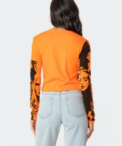 S11755_orange Tops Girl Gang Printed T-Shirt