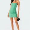 S11759_green Jana Faux Leather Mini Dress