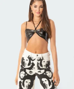 S11722_black Tops Christina Pu Crop Top