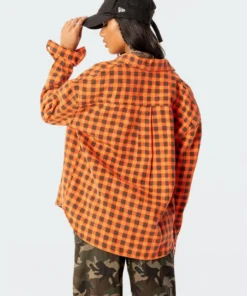 S11725_mix Tops Oversized Plaid Denim Shirt