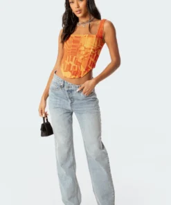 S11762_orange Tops Alin Corset Top