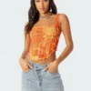 S11762_orange Tops Alin Corset Top