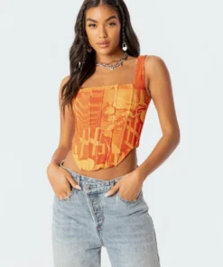 S11762_orange Tops Alin Corset Top